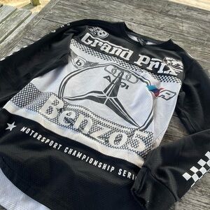 GRAND PRIX Black and White  Long Sleeve Shirt JERSEY MENS SMALL